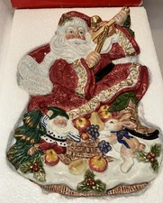 Vintage Fitz & Floyd Forest Festival Santa Canape Plate Holiday Dish Omnibus-Box