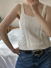 NILI LOTAN Tanktop creme 100% Kaschmir Zopfmuster Solange XS