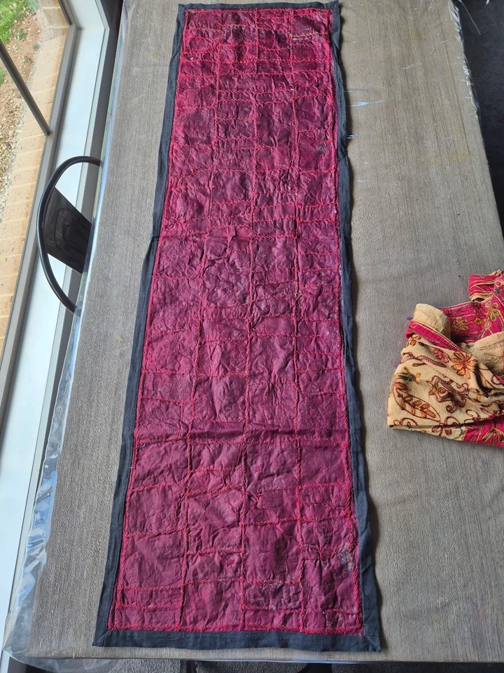 Vintage Indian Beaded Table Runner Handcrafted Patchwork Sari Embroidered Textil - Image 3 of 3