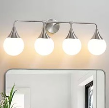 KAISITE 33 in. 4 Light Brushed Nickel Vanity Light with Milk White Globe Glass
