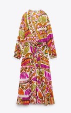 New Bright Retro Print Mix Patterned Bright Midi Dress Size Small