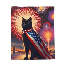 Patriotic Black Cat Cute Plush Blanket - Cat Lovers, Great Gift