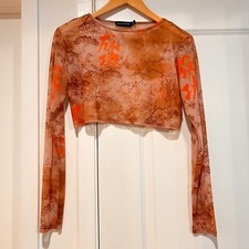 PrettyLittleThing Y2K Whimsigoth Fairy Grunge Asian Mesh Crop Top Sheer Women 10