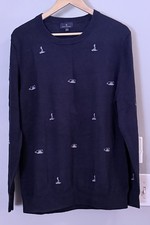 Brooks Brothers Sweater Nautical Ship In A Bottle Embroidered Print Cotton Large