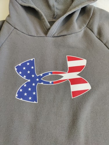 Under Armour Boys Rival Freedom Big Flag Logo Hoodie Loose Large Gray USA L - Picture 3 of 6