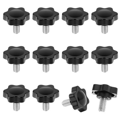 12pc 1/4-20 Thumb Screws Knurled Knob Black Plastic Clamping Grip Replacement
