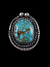 VINTAGE NAVAJO GREAT TURQUOISE STERLING SILVER RING SIZE 8