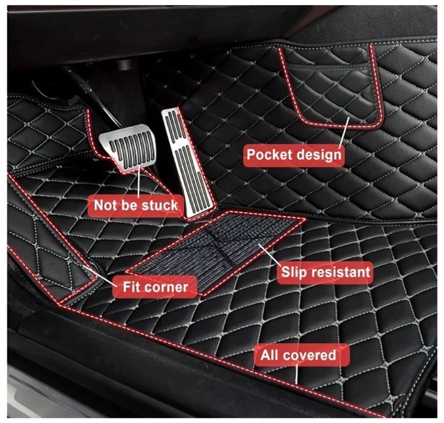 Автомобильные напольные коврики для Lincoln Aviator 2024-2025, противоскользящая кожа. полный комплект, черные - Изображение 2 из 4