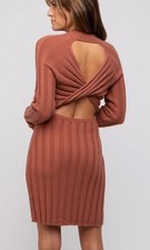Doe & Rae Mock Neck Sweater Dress Cut Out Back Women’s Small