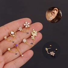 Screw In Ear Earring Earrings Cartilage Crystal TRAGUS Helix Bar Double hole