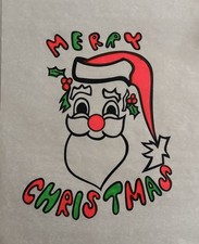 Original Vintage Santa Clause Happy Christmas DAYGLO Iron On Transfer