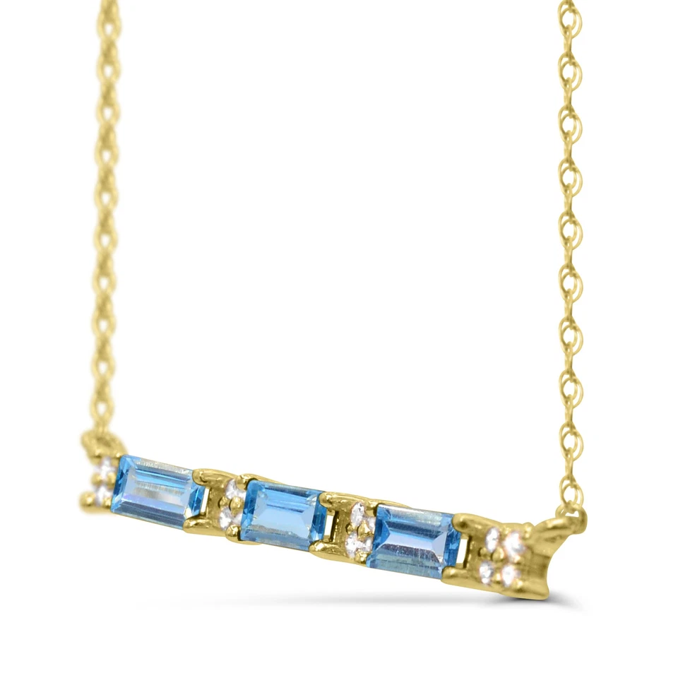 Collar de diamantes y topacio azul suizo de oro amarillo de 10 quilates de 18" para mamá Foto 2 de 2