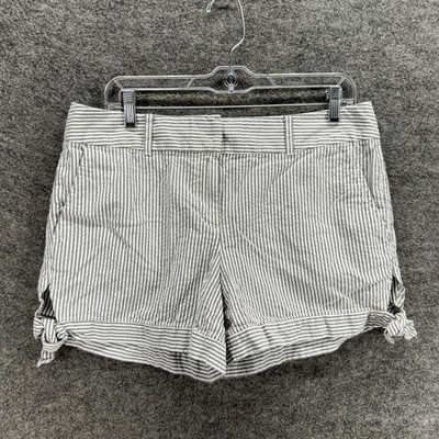 Loft Shorts Woman 8 Gray Striped High Rise Chino Pockets Cotton Flat Front