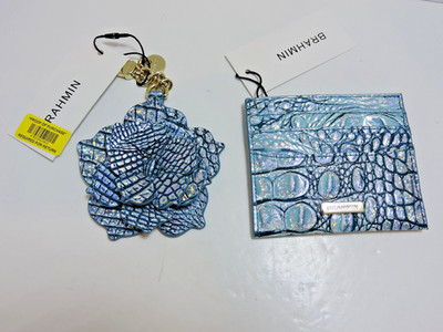 Brahmin Magnolia  Arctic Blue Melbourne Leath Charm Cheryl Credit Card Pouch NWT