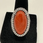 925 Sterling Silver & Coral Vintage Style Ring Size Sz8