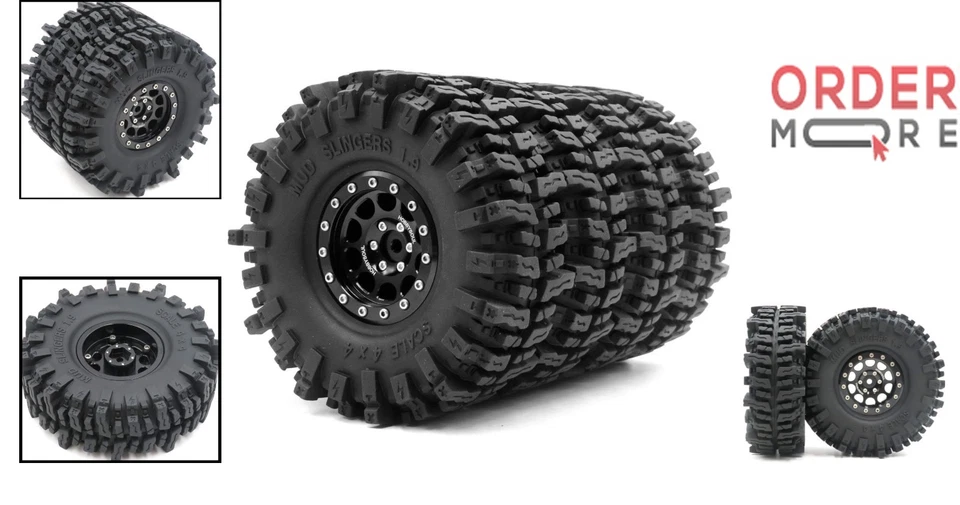 1.9 Beadlock Wheels and Tires Set Soft Sticky Mud Slings for 1/10 RC Crawler - Image 2 of 4