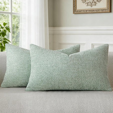 Light Green Chenille Throw Pillow Covers 12x20 Inch Pack of 2 Modern Decorative