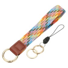 Keychain Wristlet, Cute Keychain Woven Wrist Lanyard, Colorful Purple