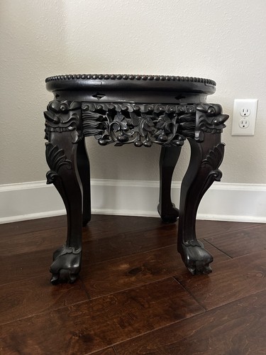 Antique Rosewood Carved Hungu Stand Aka Carved Chinese Huanghuali Carved Marble