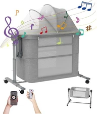 Electric Rocking Bassinet for Baby 4 in 1 Baby Basinets Bedside Sleeper w/ Wheel