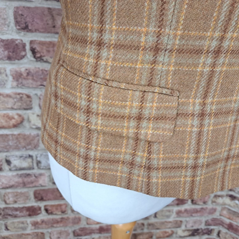 Chaqueta Benetton Tweed Marrón Cuadros Reino Unido 12 Manga Larga Lana Blazer Casa de Campo Foto 4 de 4