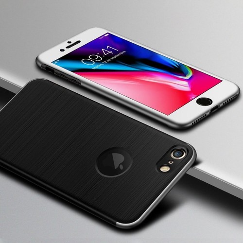 Etui na telefon Apple iPhone 5 / 5s / SE Full Cover Carbon Case Ochrona Bumper Srebrne - Zdjęcie 2 z 5