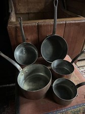 SERIE DE 5 ANCIENNES CASSEROLES  CUIVRE MADE IN FRANCE VILLEDIEU-LES-POÊLES