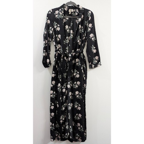 H&M Long Floral Satin Lightweight Coat With Tie Belt Size 2