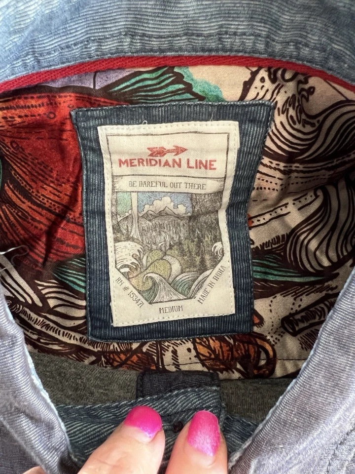 Camisa MERIDIAN LINE Shacket Para Hombres Mediana Azul Oscuro Forrada Puño Abatible Manga Larga Foto 3 de 4