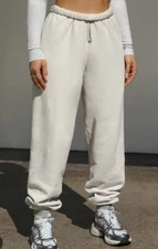 joah brown Oversized Jogger Ecru Balloon Leg Elastic Waist And Ankle Size S/M