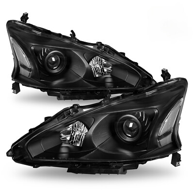 For 2013-2015 Nissan Altima Sedan Black Projector Headlights Clear Corner Lamps