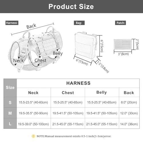 Dog Harness Medium Sized Dog,Tactical L:Chest 21.5-45.0",Neck 19.5-39.0" Black