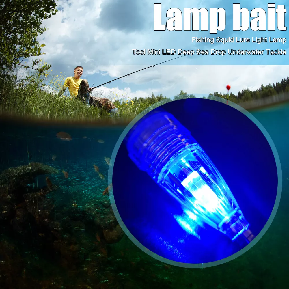 Button Battery LED Squid Lure Lamp Underwater Fish Attracting Light (Blue)