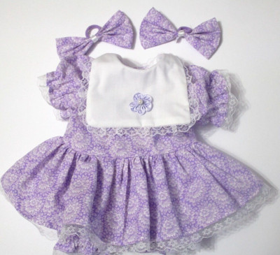 Cabbage Patch Doll Clothes: Fit 16'' Doll:. Lavender Flowers.. Dress Set: 4Pc
