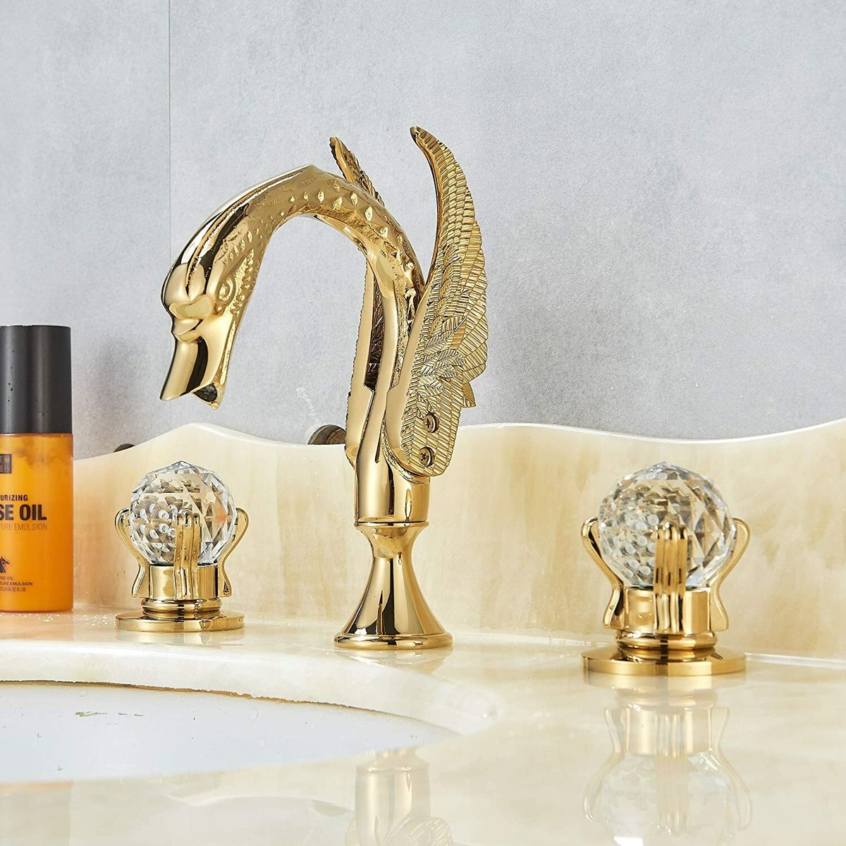 Waterfall Bathroom Sink Faucet 8\" Widespread Bathtub Basin 3 Hole Gold Mixer Tap