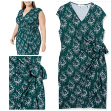Lark & Ro Green Floral Cap Sleeves Wrap Mini Dress Size 3X