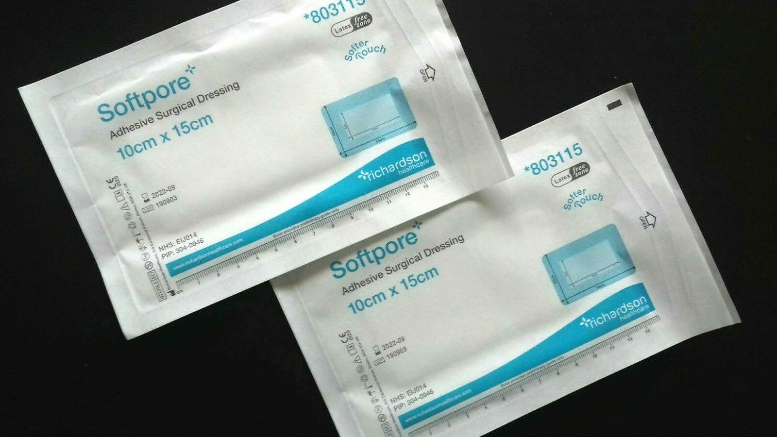2x Softpore Adhesive Surgical Dressing. 10cm x 15cm. 803115. FAST