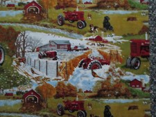 Tractors Farmall Vintage Red Tractor Farm Animal Winter Barn Cotton Fabric FQ