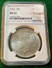 1923 P Silver Peace Dollar , NGC / MS 62 - T27