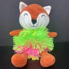 Walmart Hug Fun Fox Plush Pink Green Fringe Sweater Shaggy 9" Stuffed Animal