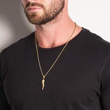 Collar Cuerno Italiano, Acero Inoxidable Italiano Cornicello Dije Colgante Collar