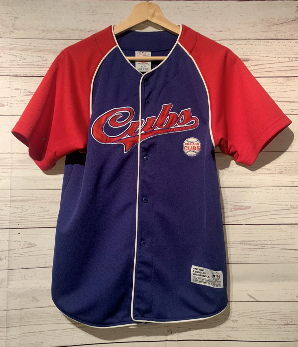 Youths True Fan MLB Chicago Cubs Blue&Red Throwback Baseball Jersey Size L  12-14