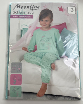 Kinder Schlafanzug Größe 92-98 lang türkis Mädchen 100% Baumwolle MOONLINE