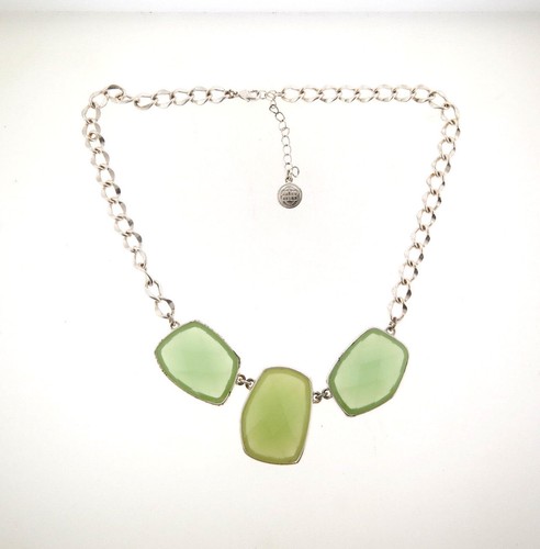 Dana Buchman Green Lucite Necklace Silver Plate 1.5x17-19.5"
