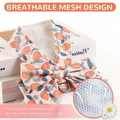 Dog Harness and Leash Set with Bow Knot No Pull Pet Floral Medium Orange