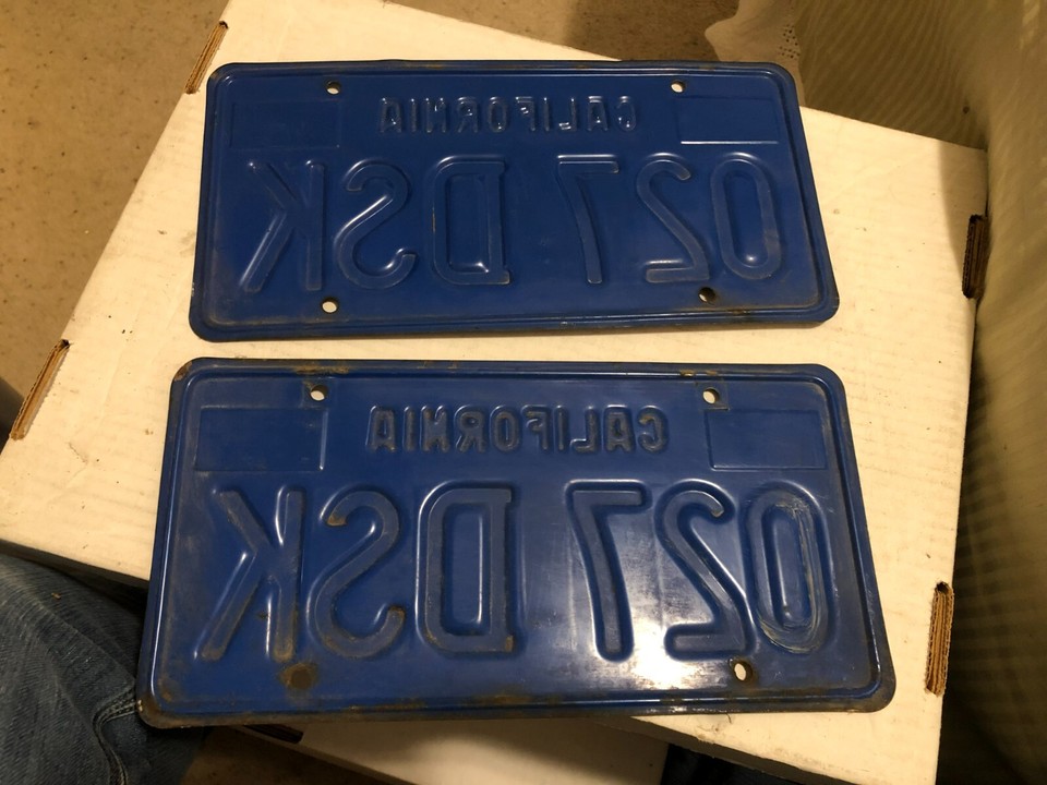 California yellow blue expired license plate pair 027 DSK eBay