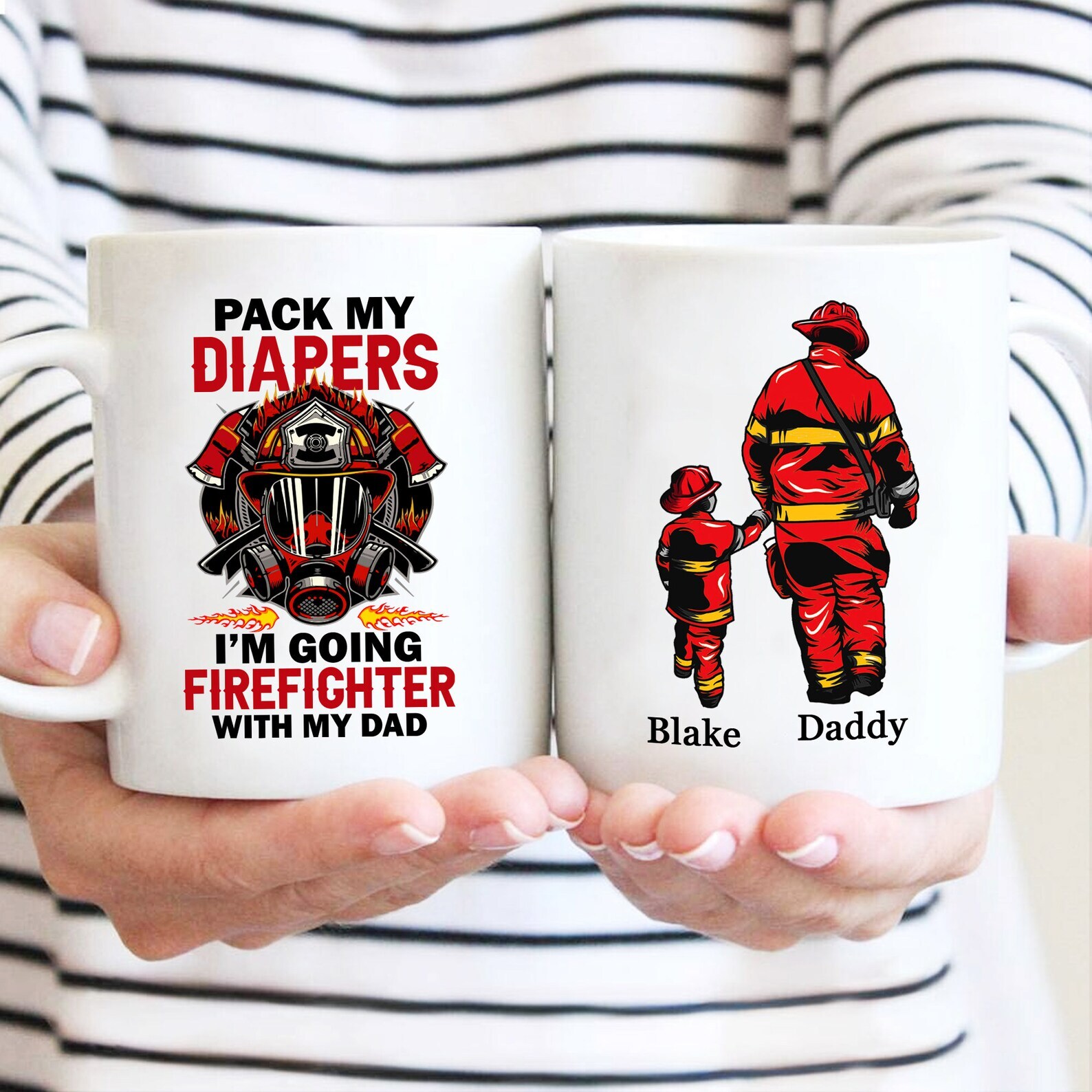 Personalized Firefighter Dad Son Mug Custom Name Dad Son Mug Dad Firefighter Mug