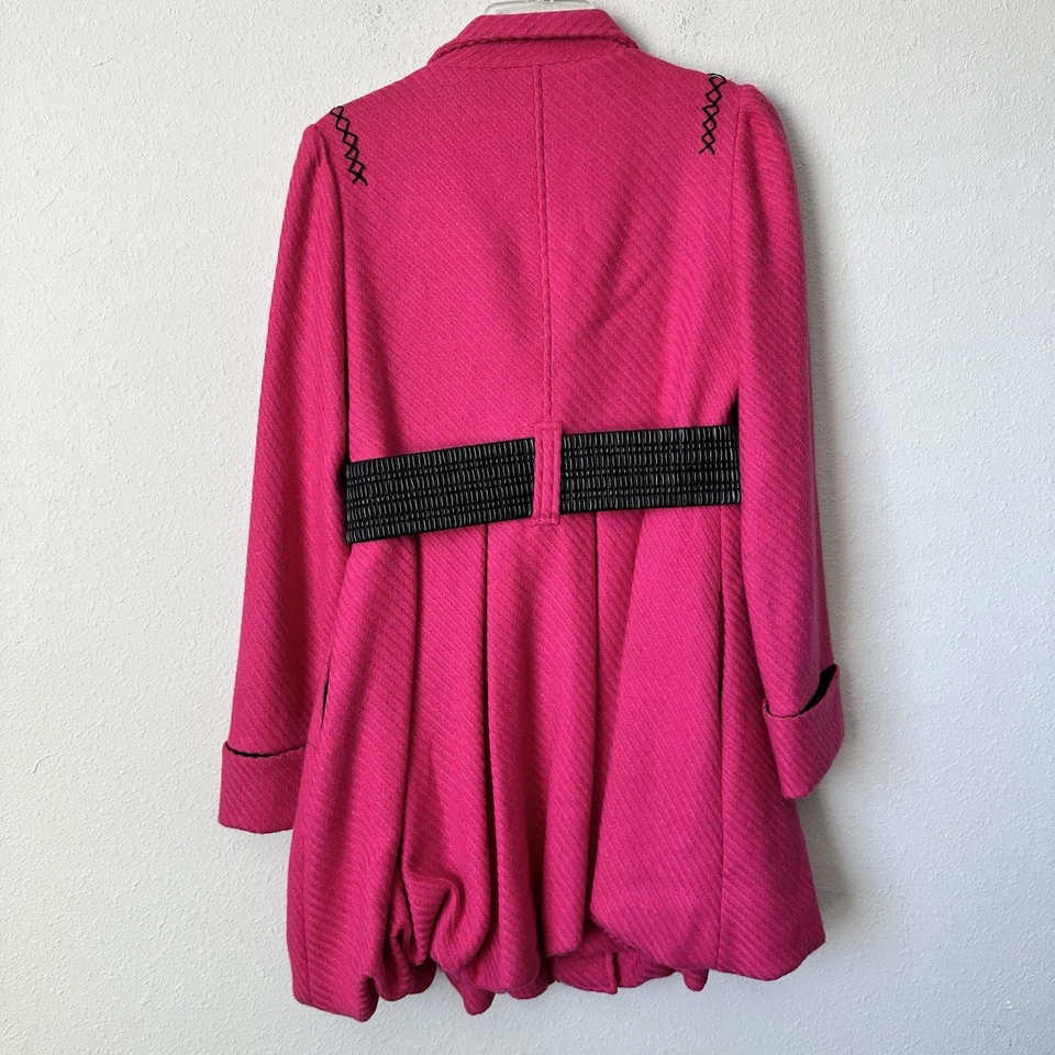 Abrigo Alice + Olivia Rosa Mezcla Lana Plisado Frontal Cinturón Talla S B-X Foto 3 de 3