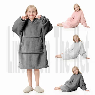 REJUVOPEDIC Kids Childrens Hoodie Blanket Oversized Plush Sherpa Reverse Hooded Sweatshirt