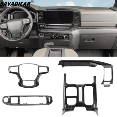 Black Wood Steering Wheel Navigation Gear Shift Trim Kit For Chevy Silverado 22+